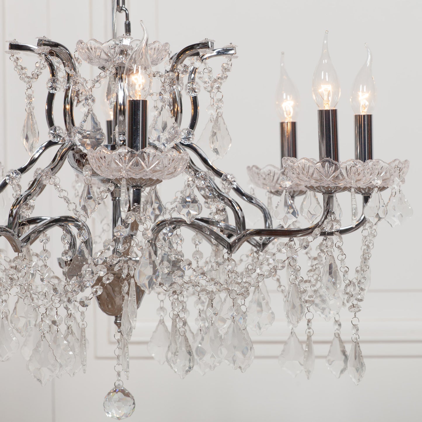 Antique Chrome 8 Branch Shallow Cut Glass Chandelier