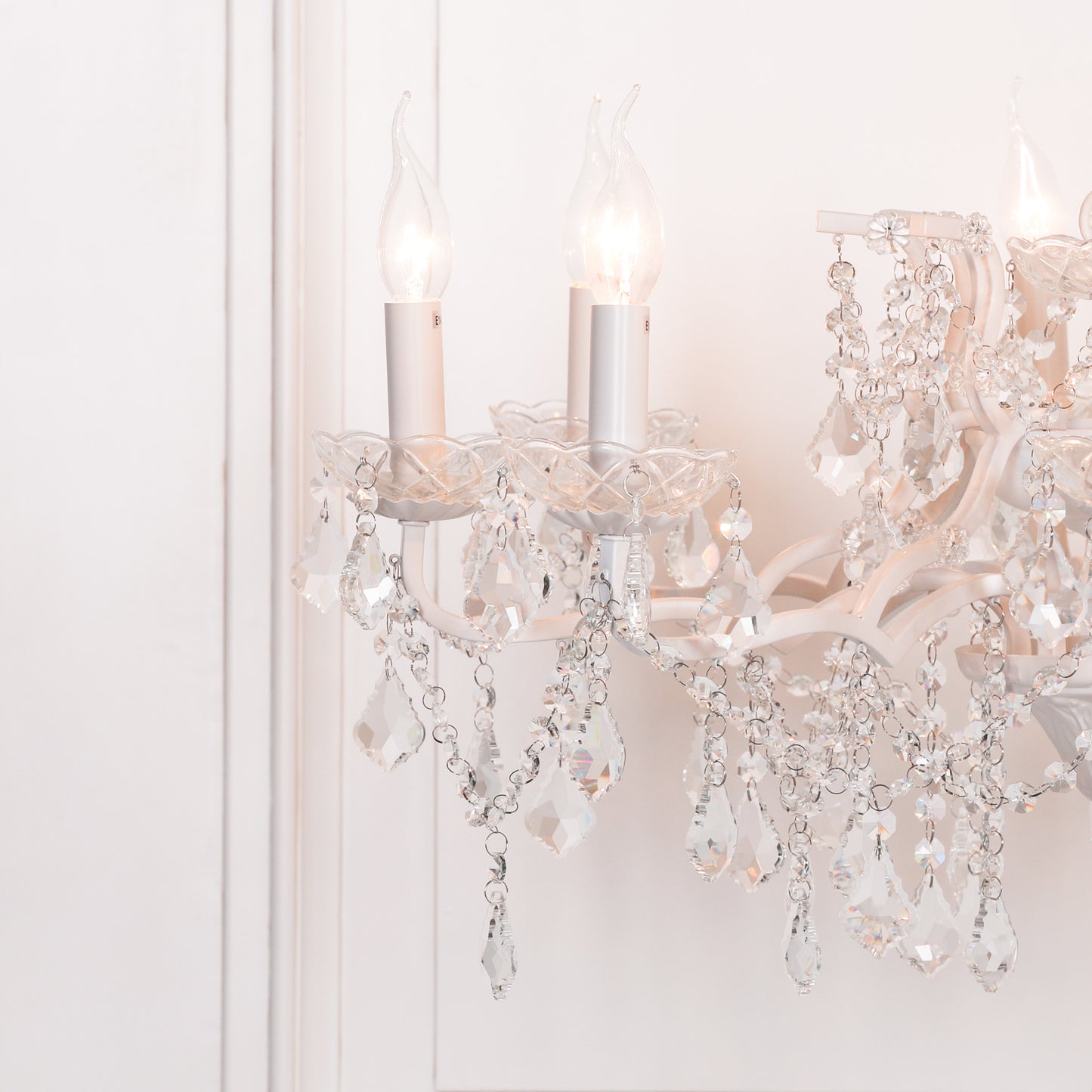 Antique White 8 Branch Shallow Cut Glass Chandelier