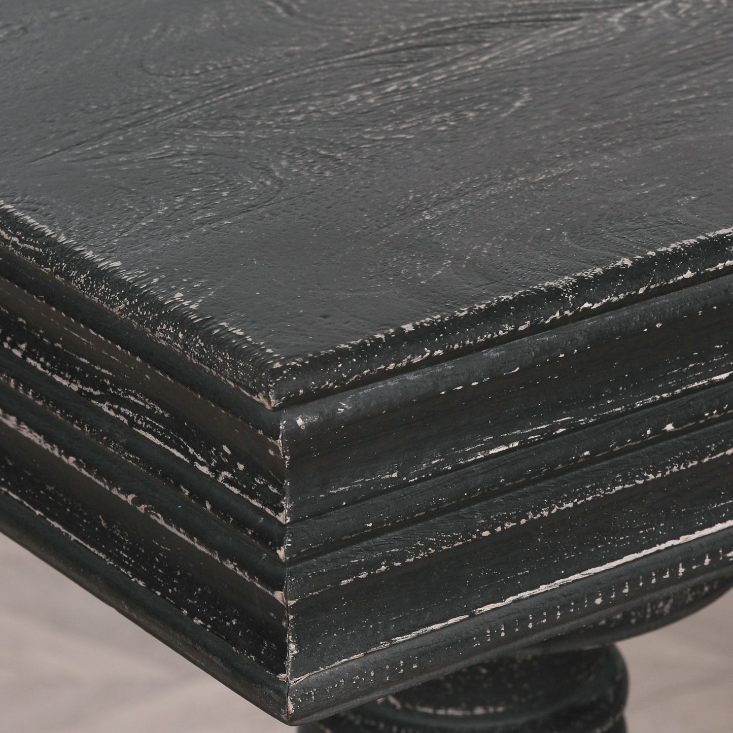 180Cm Black Distressed Console Table With Drawers