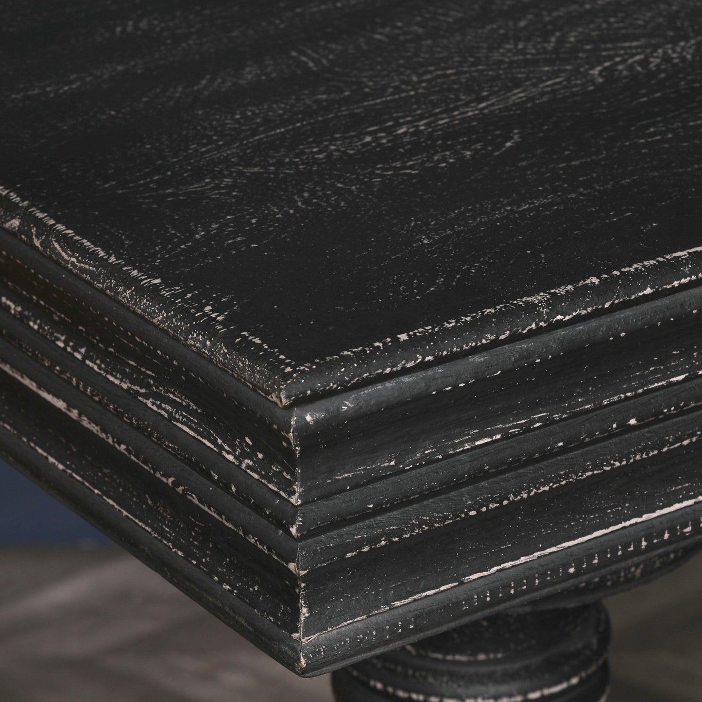 180Cm Black Distressed Console Table With Drawers