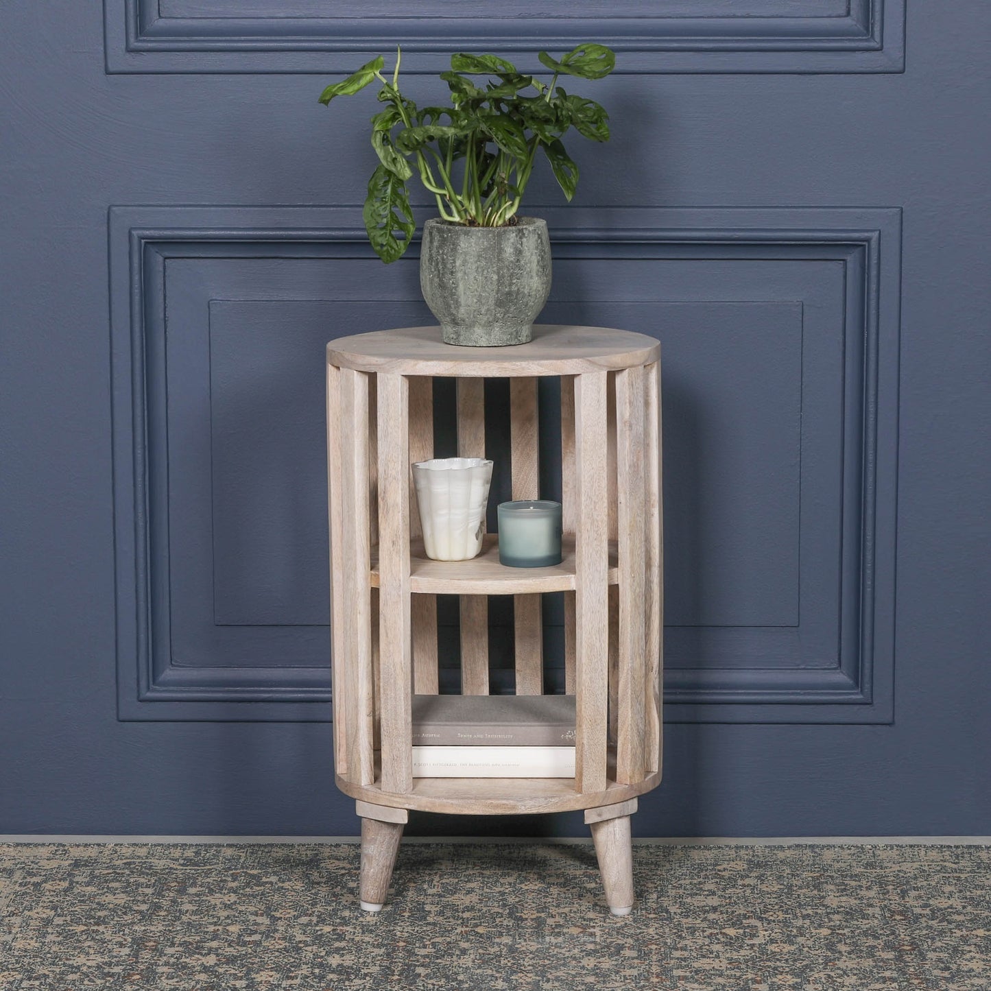 Blanchie wooden slated bedside table
