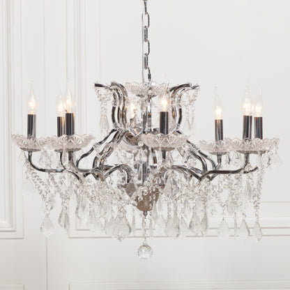 Antique Chrome 8 Branch Shallow Cut Glass Chandelier