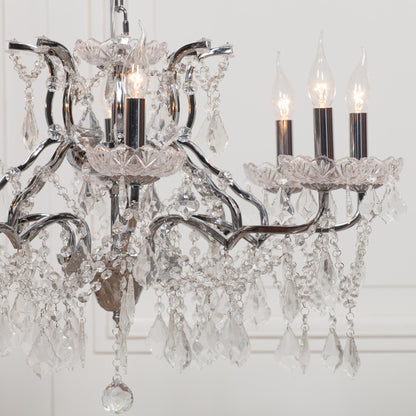 Antique Chrome 8 Branch Shallow Cut Glass Chandelier