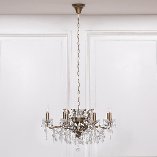 Antique Gold 8 Branch Shallow Cut Glass Chandelier