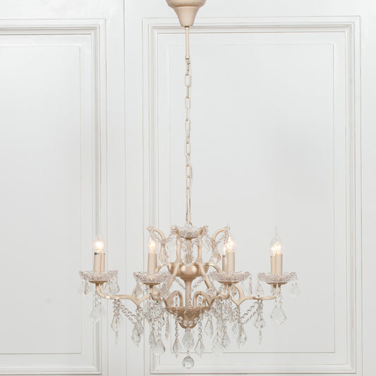 Antique Cream 8 Branch Shallow Cut Glass Chandelier
