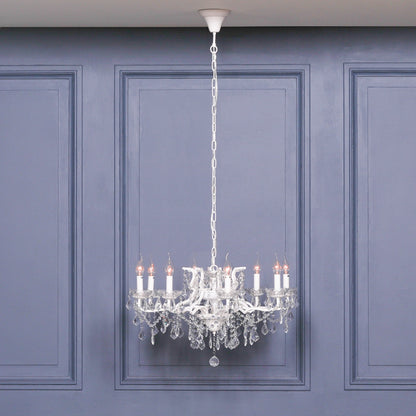 Antique White 8 Branch Shallow Cut Glass Chandelier