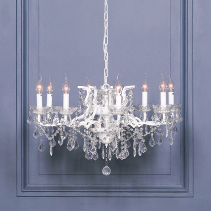 Antique White 8 Branch Shallow Cut Glass Chandelier