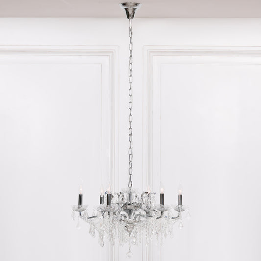 Antique Chrome 6 Branch Shallow Cut Glass Chandelier