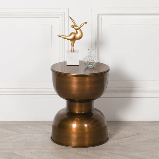 Antique brass style hour glass style side table