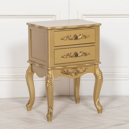 French antique gold 2 drawer bedside