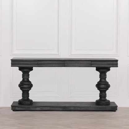 180Cm Black Distressed Console Table With Drawers