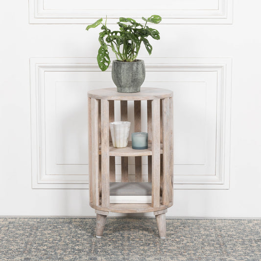 Blanchie wooden slated bedside table